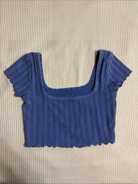 aerie Ribbed Square-Neck Crop Top in Periwinkle Blue